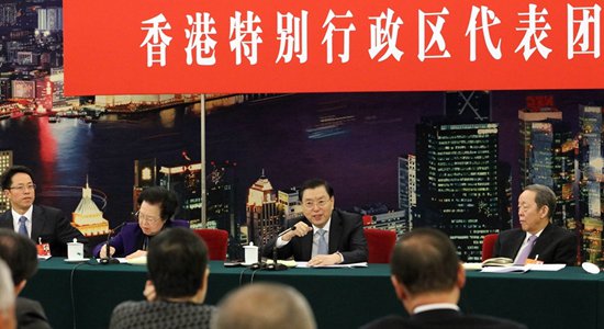 张德江参加十二届全国人大四次会议香港代表团的审议